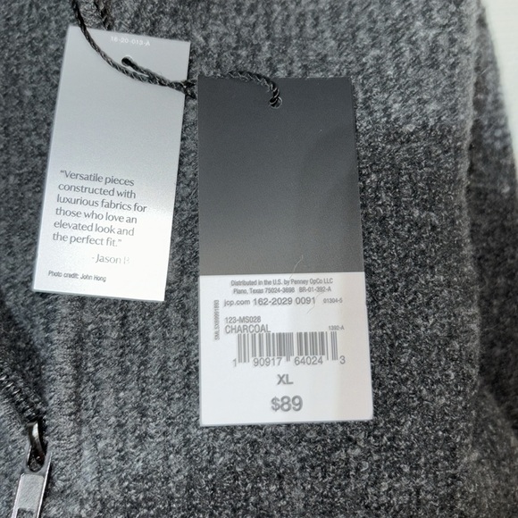 JF J.FERRAR x JASON BOLDEN Long Sleeve 3/4 Zip Charcoal Sweater Size XL - Picture 6 of 6